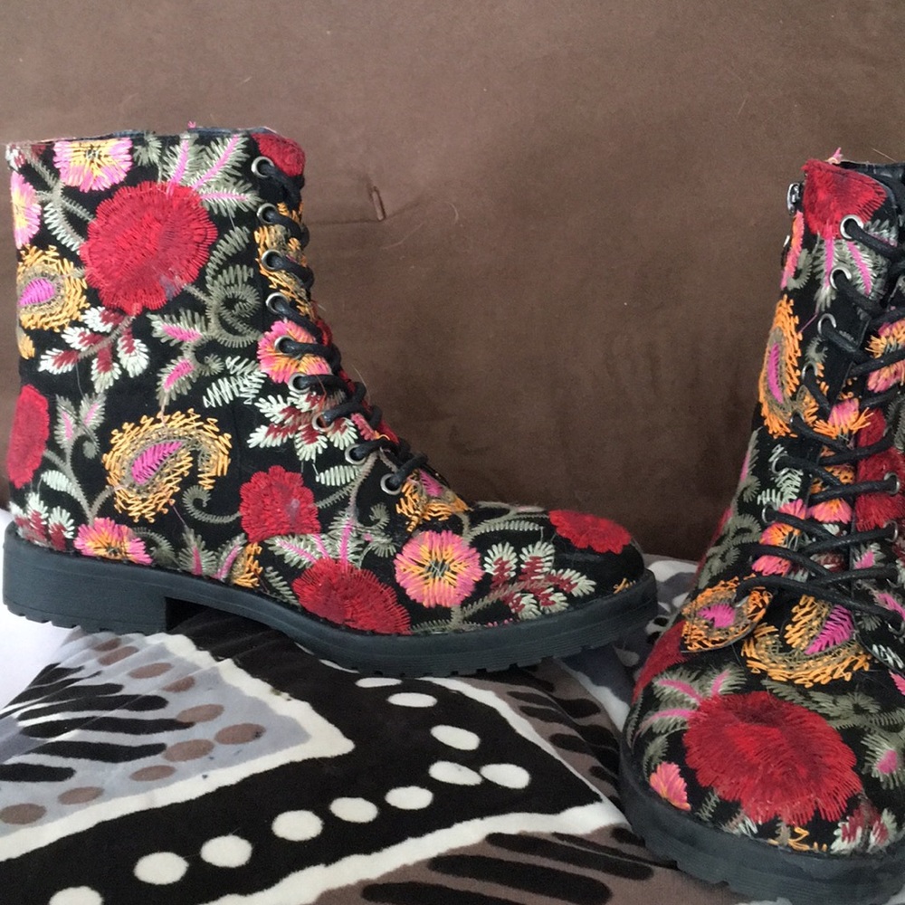 Floral Embroidered Doc Martin Boot worn once